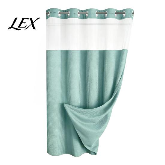 Standard Size Shower Curtain No Hook Curtain, Waterproof with Snap-on Liner, for RV Mesh Top, Machine Washable Divider Bathroom Hotel Premium