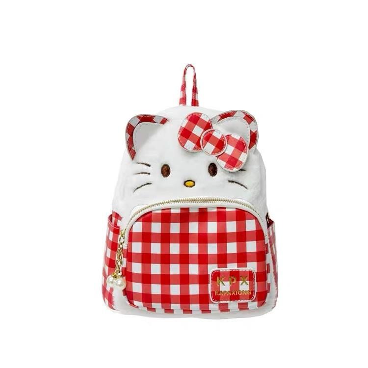 Hello Kitty Cartoon Pu School Backpack With Plush Material And Spliced Pattern Design