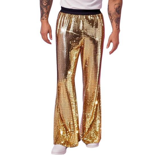 Men's Sequin Flared Trousers Shiny Hip-Hop Disco Pants Elastic Waist Retro Wide Leg Pants for Stage Performance Night Club Bar Dance