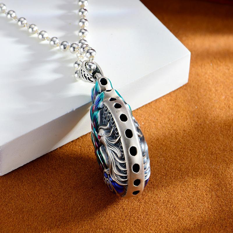 Peacock Retro Double Sided Enamel Pendant Pendant Female Long Necklace Pendant