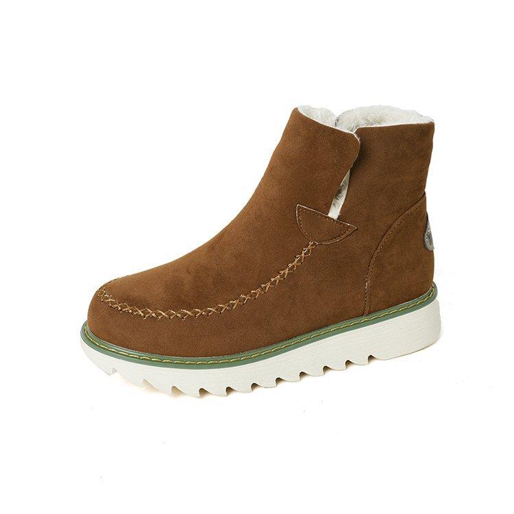 Европейские и американские зимние новые толстоподошвенные бархатные утепленные женские сноубутсы, большой размер, теплая махровая подкладка, короткие ботинки, хлопковая обувь для женщин