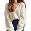 Autumn Womens Knit Crochet Cardigan Hallow Out Sweater V-neck Cable Knitted Long Sleeve Cardigan Casual Sweater Button Down Outwear