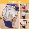 Elegant European Style Geneva Eiffel Tower Water Crystal Quartz Watch With Pu Strap