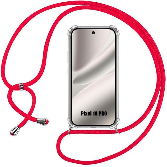 Coque pour Google Pixel 10 Pro, Protection Renforcé TPU Antichoc Transparent avec Cordon Rouge