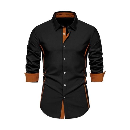 Осенняя мужская рубашка с отложным воротником, пуговицами, длинными рукавами, однотонная, облегающая, средней длины, повседневная, официальная, деловая, для поездок на работу