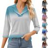 Женский модный топ для отдыха с семиточечным рукавом и V-образным вырезом, со вставками на манжетах и ​​принтом