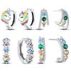 925 Silver Fashion Rainbow Pony Earrings For Women Ear Studs Cubic Zircon Colored Star Earrings Silver 925 Original Jewelry