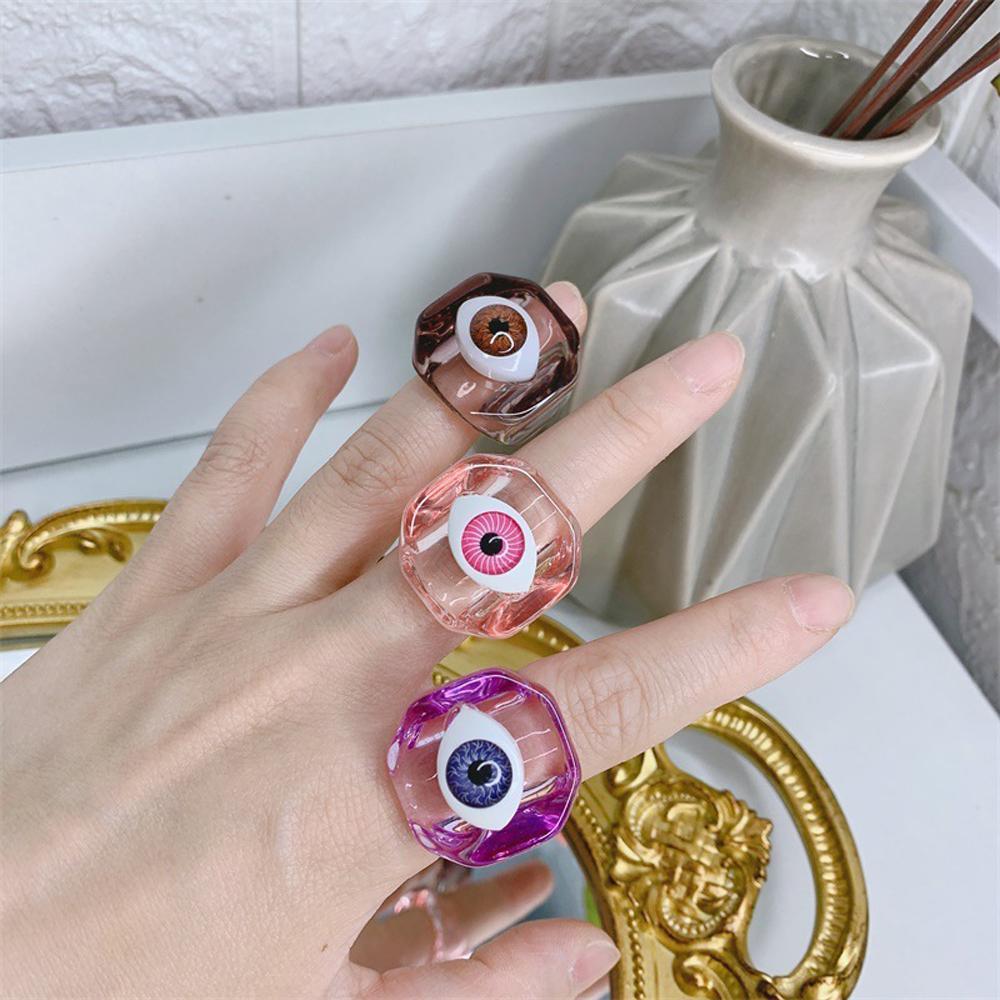 Личность Новый Панк Для Женщин Акриловые Модные Украшения Кольца Из Смолы Глаз Демона Кольцо На Палец