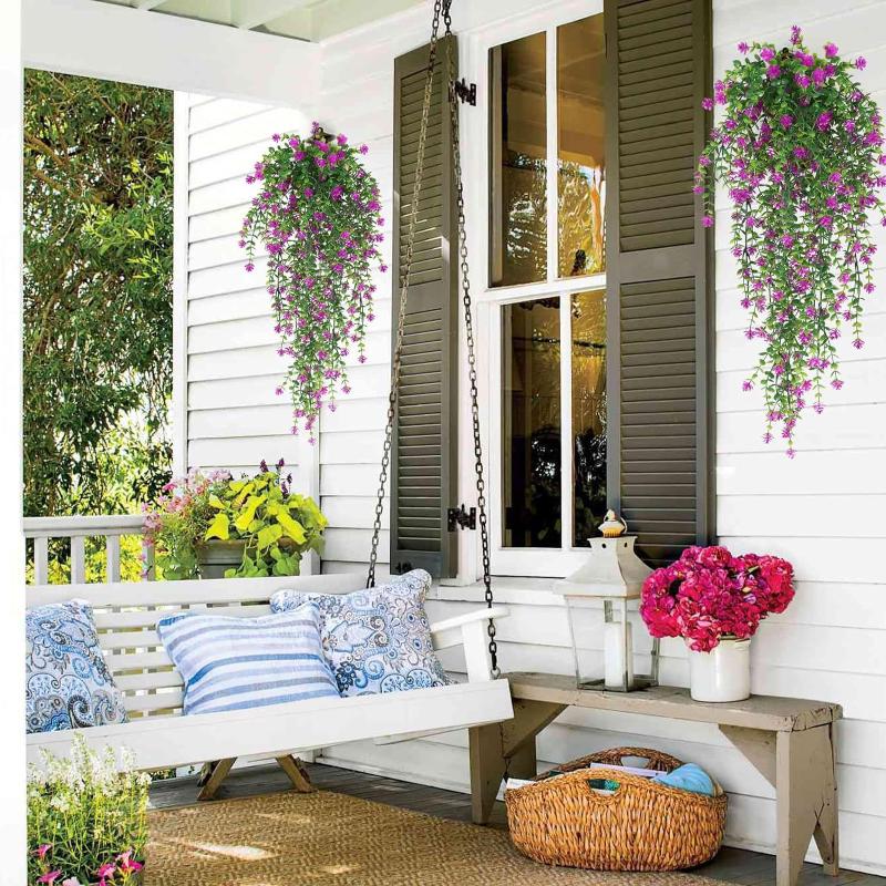 2Pcs Wall Home Garden Wedding Decoration Outdoor Artificial Plant Hanging Flowers With Eucalyptus Leaves Greenery Vine