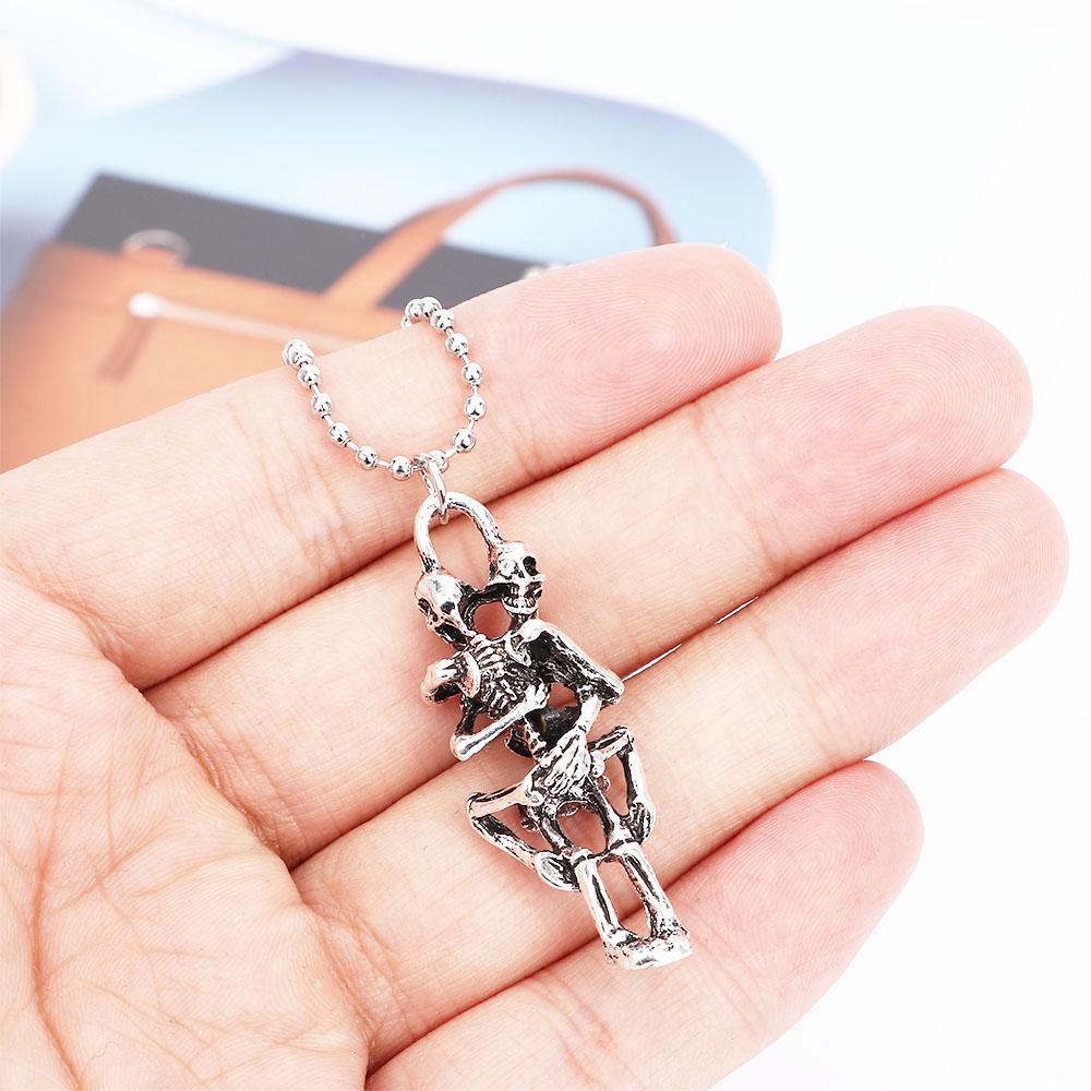 Ювелирные изделия, модный скелет для мужчин, двойной скелет, череп, ожерелье из нержавеющей стали с черепом