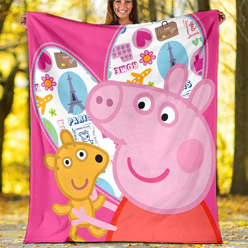 1pc Peppa Pig2 Theme Blanket - Digital Print, Polyester, Cozy for All Seasons, Perfect for Outdoor, Camping, and Travel