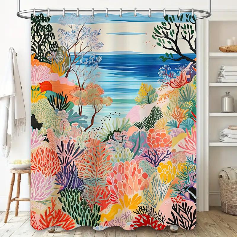 Красочная шторка для душа с коралловым принтом, водонепроницаемая тканевая, украшение для ванной комнаты для дома, декор для ванной, идеальная идея для подарка (многокрасочный)
