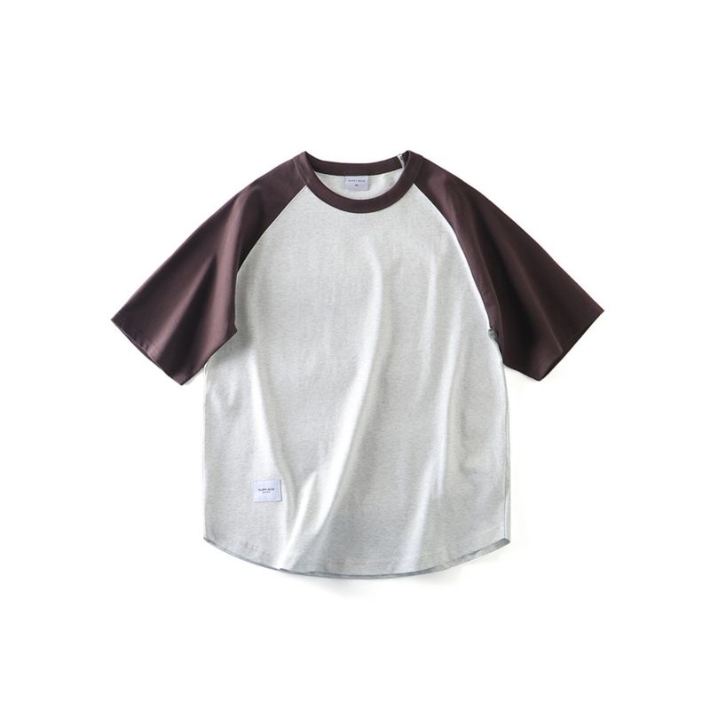American Retro Heavy Weight Pure Cotton Raglan Contrast Color Short Sleeve T-Shirt Men's 2024 New Arrival Trendy Base Cotton T-shirt