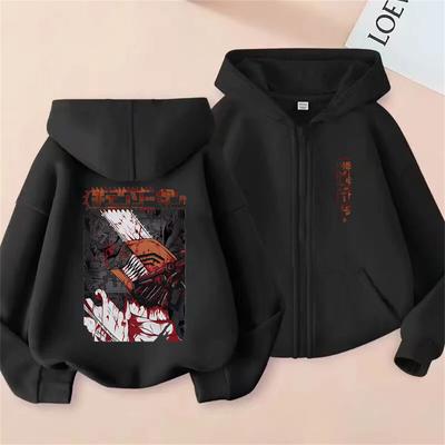 Японское Аниме Человек-бензопила Дэндзи Почита Двусторонняя печать Худи на молнии Мужская Женская Мода Манга Оверсайз Куртка Пальто