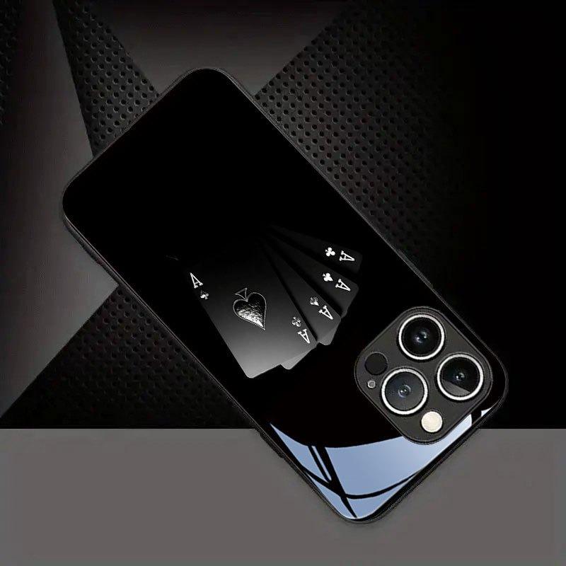 Черный чехол из закаленного стекла с рисунком в виде карт для покера для iPhone 11 12 13 14 15 16 17 Pro Max 17 Air 7 8 Plus XS X