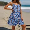 Женское модное повседневное платье без рукавов с круглым вырезом и цветочным принтом для пляжа