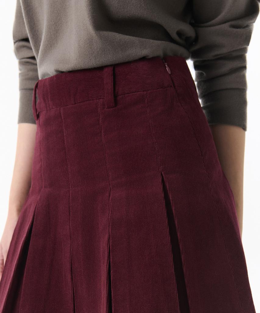 Musinsa Standard Woman Women'S Corduroy Pleated Mini Skirt [Burgundy]