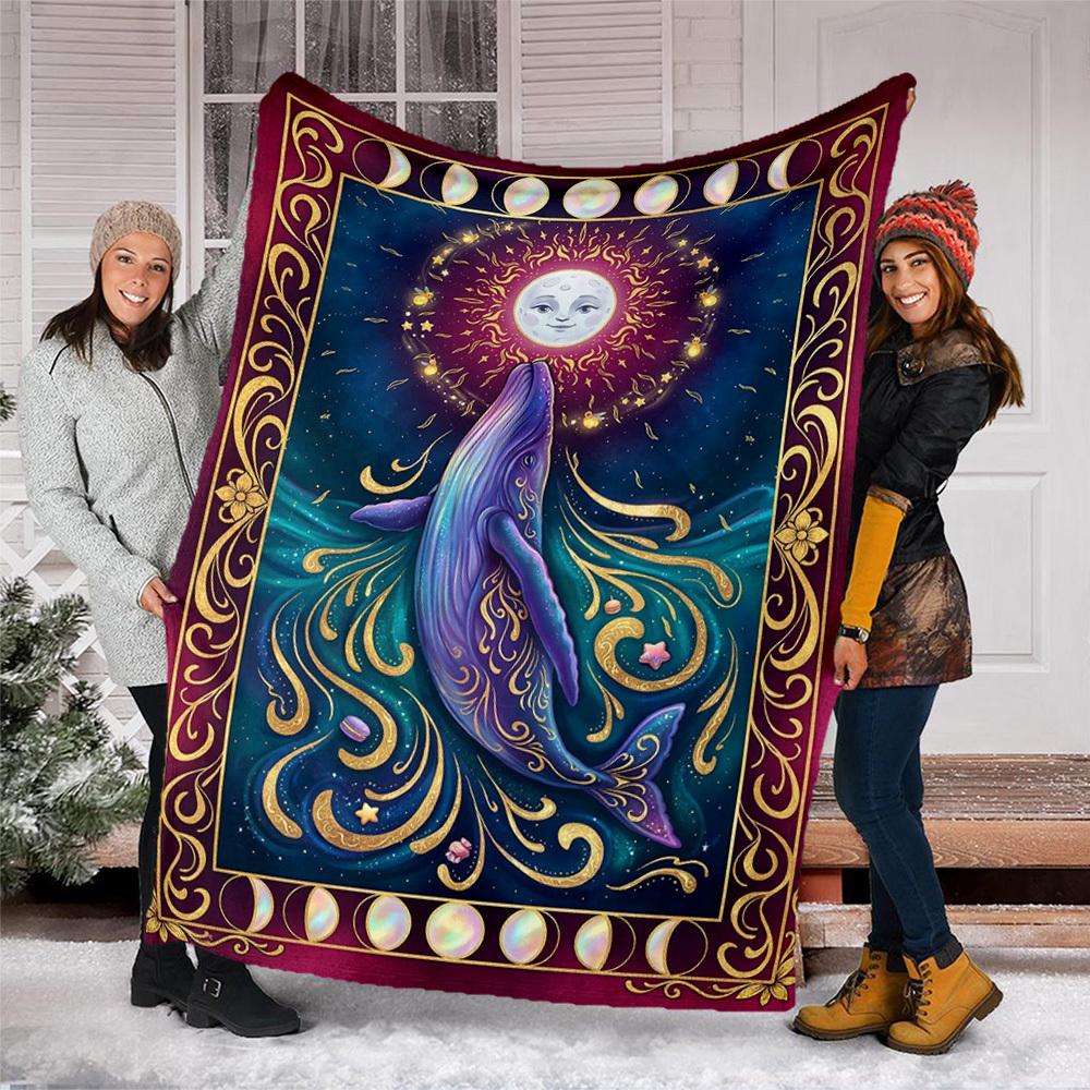 1pc Whale MoonOutdoor Blanket, Soft And Comfortable Blanket, Casual Warm Outdoor Blanket, Good Birthday Gift yy260328074