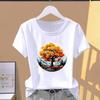 (Asian Size) Short Sleeve T-shirts T Clothing Tree Style Watercolor Cute Casual Fashion Print Female Casual Women's Top Graphic Tee
