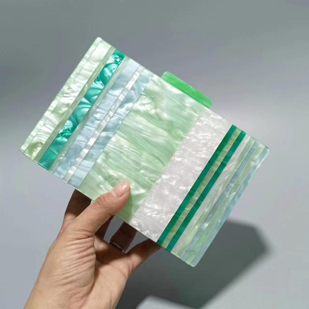 Brand Fashion New Acrylic Women Box Clutch Luxury Colorful Patchwork Party Striped Handbag Woman Cute Casual Wedding Evening Bag