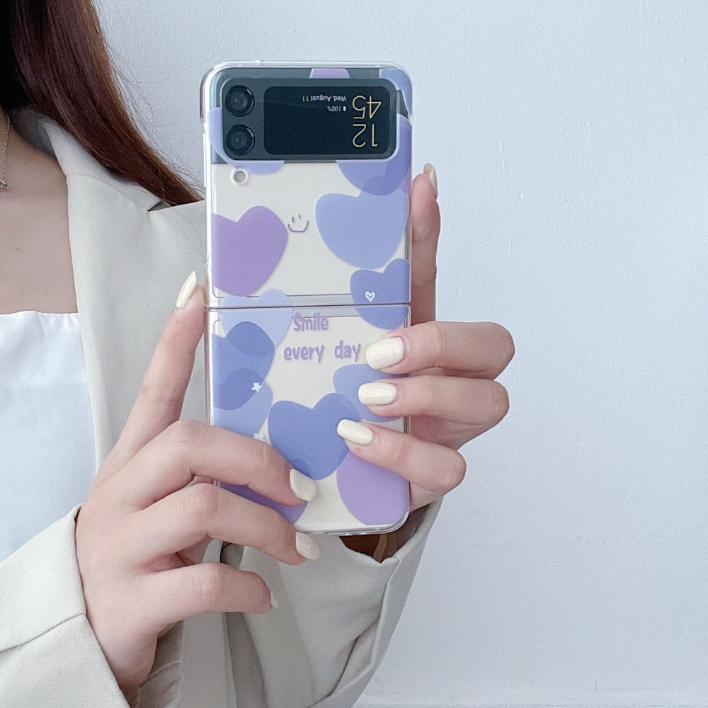 For Samsung Z Flip 4 Case Heart Pattern Transparent Folding Phone Case For Samsung Z Flip 3 5g Zflip4 Shockproof Hard Back Cover