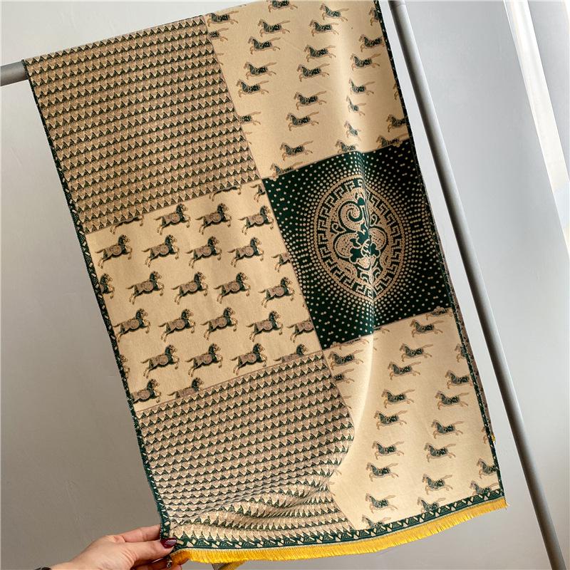 Женский двусторонний шерстяной шарф 400 г: Осенне-зимняя теплая шаль из искусственного кашемира