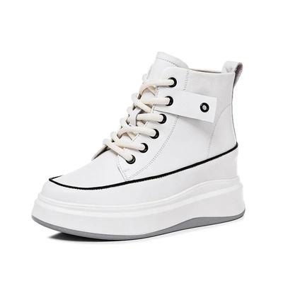 Мода Новая Натуральная Кожа Высокий Верх Повседневная Обувь Платформа Внутри Увеличенная Обувь Клинья Маленький Размер Женская Обувь Высокие Каблуки