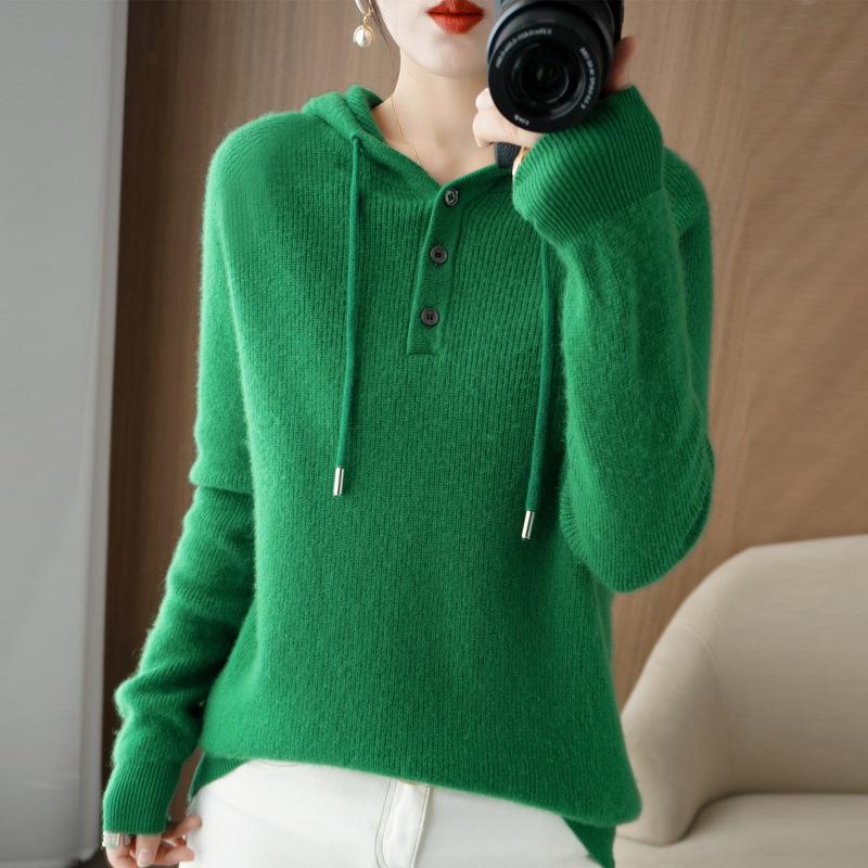 YYFS Женские модные повседневные однотонные свободные свитера с капюшоном на осень и зиму с длинным рукавом