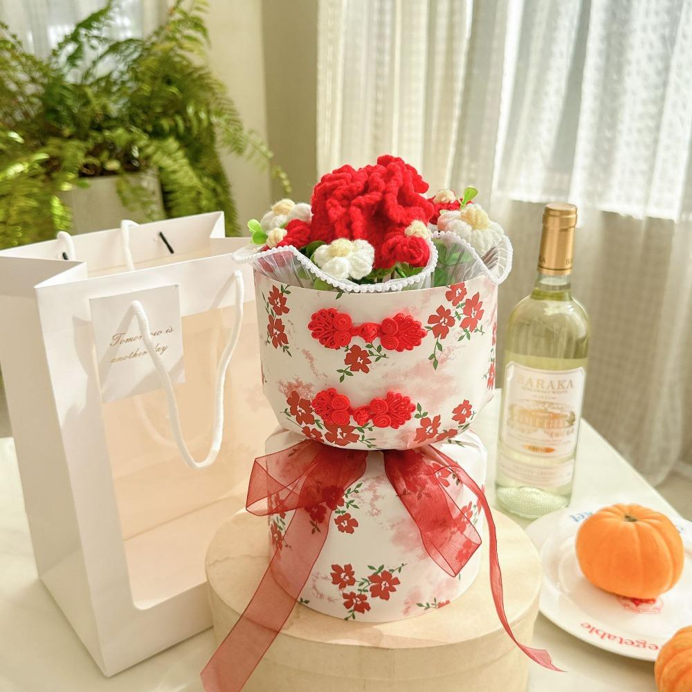 Romantic Carnation Bouquet Gift Finished Fake Flower Knitted Rose Bouquet Valentine's Day Gift