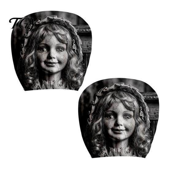 Funny Prank Car Accessories 2Pcs Ghost Face Headrest Covers, Halloween Horror Seat Decorations, Holiday Atmosphere Decor Universal Fit