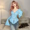 Korean Style Sweet Hot Girl Sexy Flare Sleeve Cardigan Women's Autumn Solid Color V-neck Thin Slim Top Fashion Female Clothes