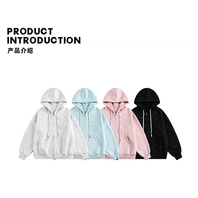 Oversized Polka Dot Hooded Sweatshirt Cardigan Unisex Streetwear Loose Fit Long Sleeve Fall