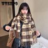 Love Check Scarf For Women In Winter Easy To Wear Double-Sided Two-Color New Style Cashmere Like Scarf For Students