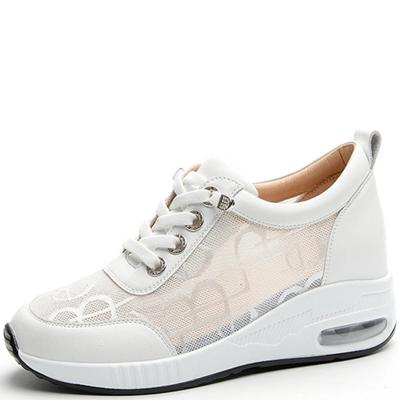 Женские босоножки на танкетке с блочным каблуком, сетчатая поверхность, женская обувь, дышащая повседневная обувь, кроссовки для тенниса на шнуровке, толстая подошва, каблук 6 см