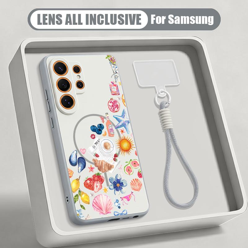 Модный Чехол в Океанском Стиле с Рисунком Китов Для Samsung S26 S25 Ultra S24 S23 FE S22 A15 A16 A17 A35 A36 A37 A54 A55 A56 A57 5G Гибридный Магнитный Матовый Чехол