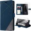Protective Case - BOOLING - for Samsung Galaxy S25 Edge - Navy Blue PU Leather - 2 Tempered Glasses - Shockproof