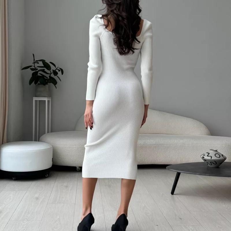 GMXIA Women's Sexy Fashion Knitted Dress Autumn Slim and Slimming High Waist Long Sweater Wrap Hip Skirt