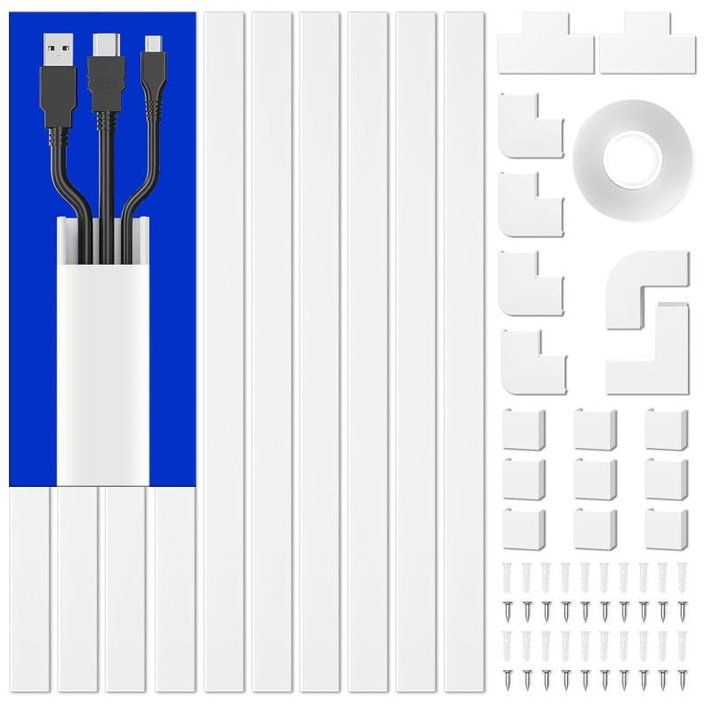 10Pcs 1 Set Wall Cord Cover Cable Concealer Complete Raceway Kit Wire Cables Hide Organizer