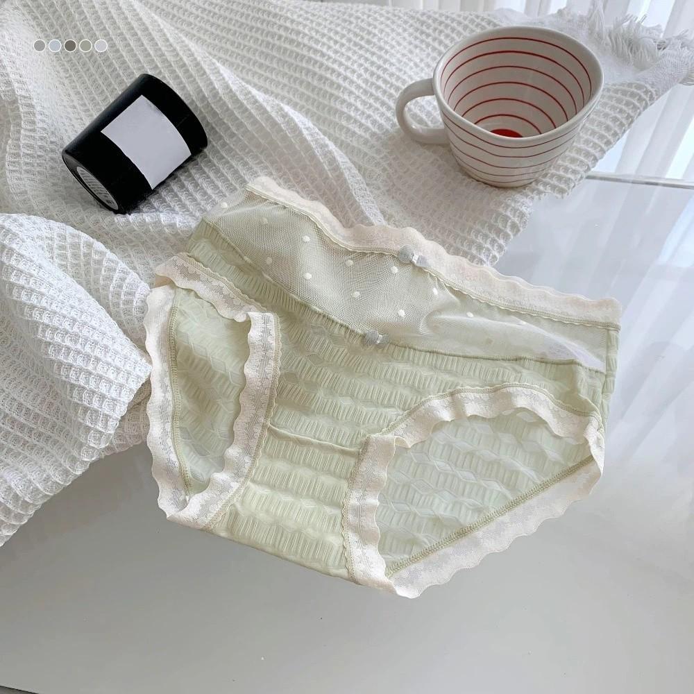 Mid Waist Underwear for Women Bow Mesh Briefs Summer Lace Seamless Panties Female