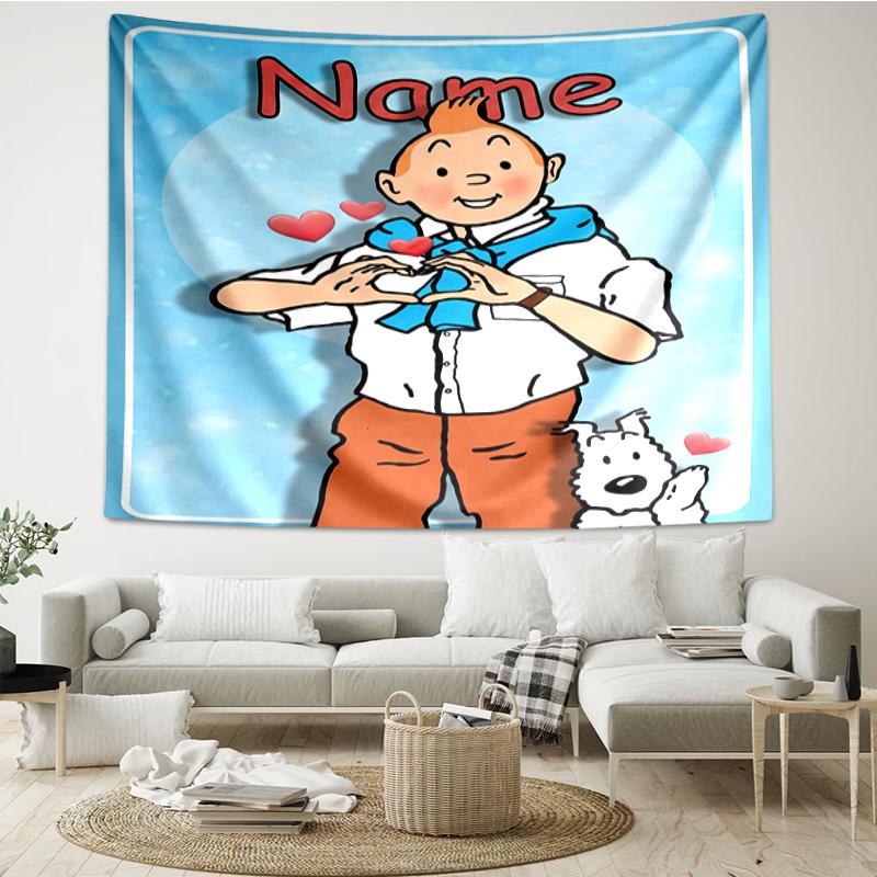 Custom Name The Adventures of Tintin Print Tapestry, Backdrop, Easy Setup, Ideal for Bedroom, Office & Living Room, with Aesthetic Wall Hanging Decor.