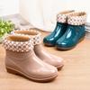Women's Short Rain Boots with Cowhide Sole, Cotton Lined, Non-Slip, Warm and Protective.
