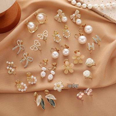 Жемчужные дисковые клипсы для ушей от комаров: Элегантные серьги в французском стиле без прокола для женщин