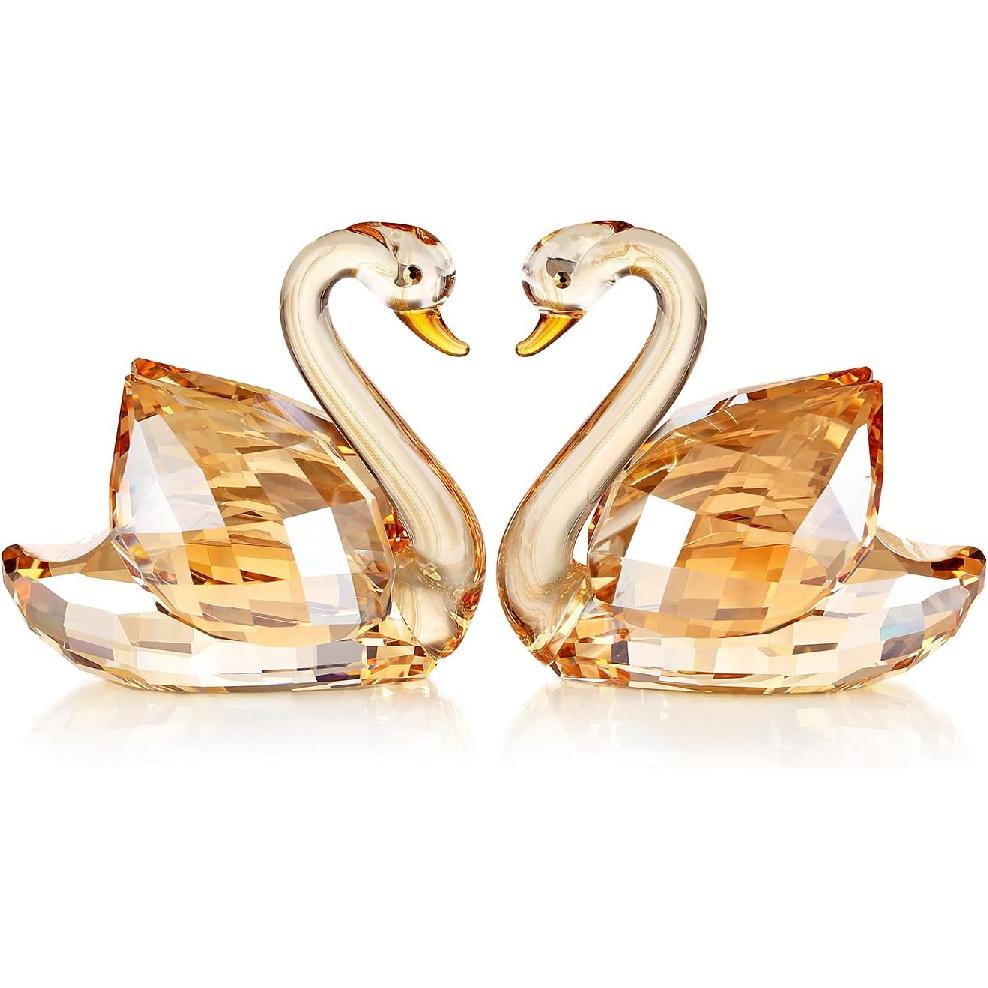 DOJOZ Crystal Swan A Pair Valentines Day Sweet Gifts Sparkle Figurine Collection Paperweight Table Centerpiece Ornament (Blue)