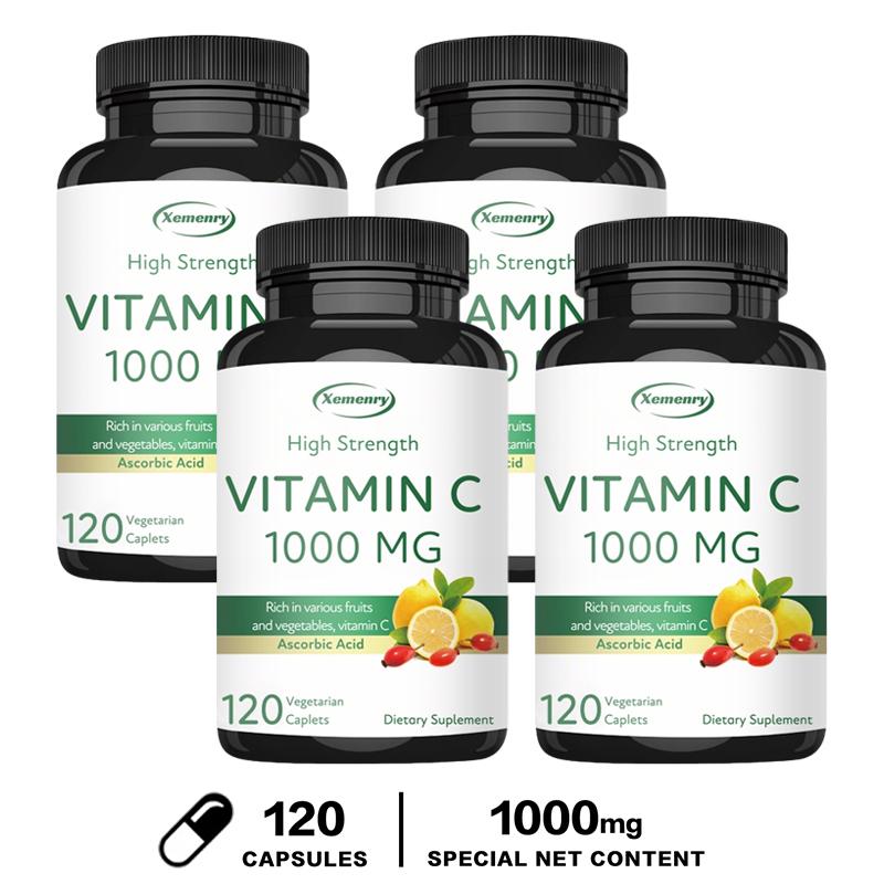 Vitamin C capsules, high content 1000mg, adult daily dietary supplement, nutritional supplement
