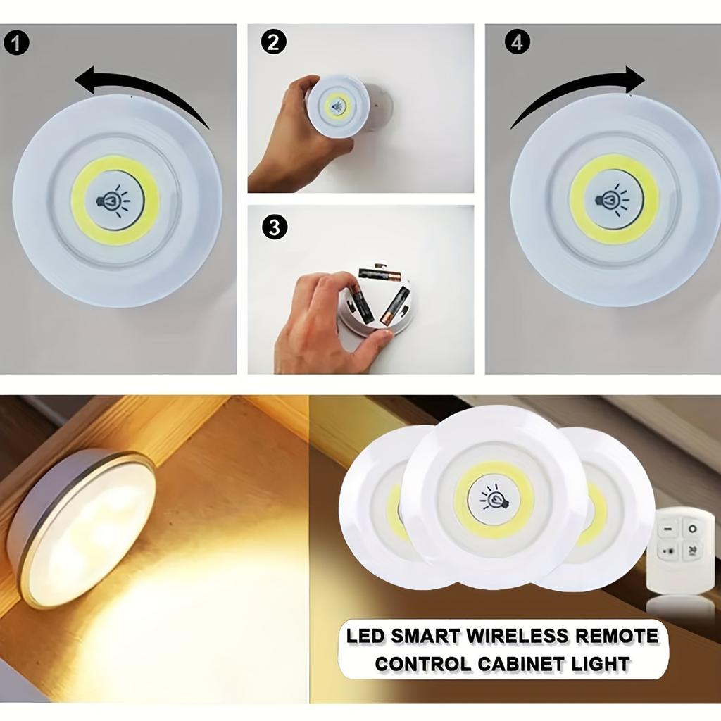 6pcs/3pcs Smart Wireless LED Under-Cabinet Lights COB Night Light With Remote Control - Perfect For Wardrobe, Kitchen & More
