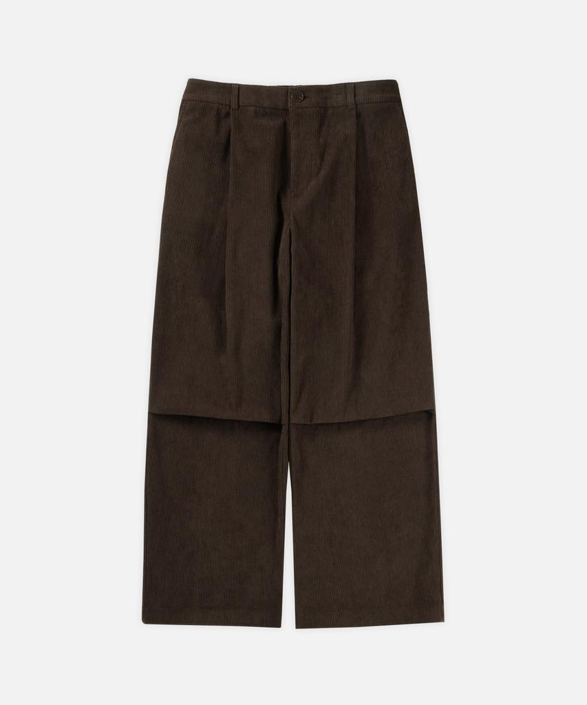 DRAW FIT Essential Wide One-Pleat Corduroy Pants [Brown]