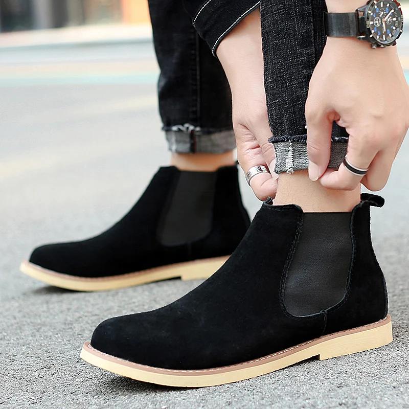 2024 Chelsea Boots Men Handmade Business Slip On Flock Pu Cowboy Boots Sapato Masculino Men Snow Boots Zapatillas Hombre