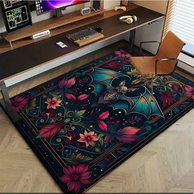 "Bat & Floral Fantasy: Artistic Wall Decor"Office Mat Home Decor Office Desk Chair Rugs Chair Carpet for office Chair Mat Gift For Halloween