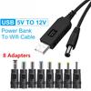 Кабель питания USB на DC 5.5*2.1мм, 5В на 12В, повышающий преобразователь, 8 адаптеров, кабель для зарядки DC разъемом для Wi-Fi роутера, мини-вентилятора, динамика