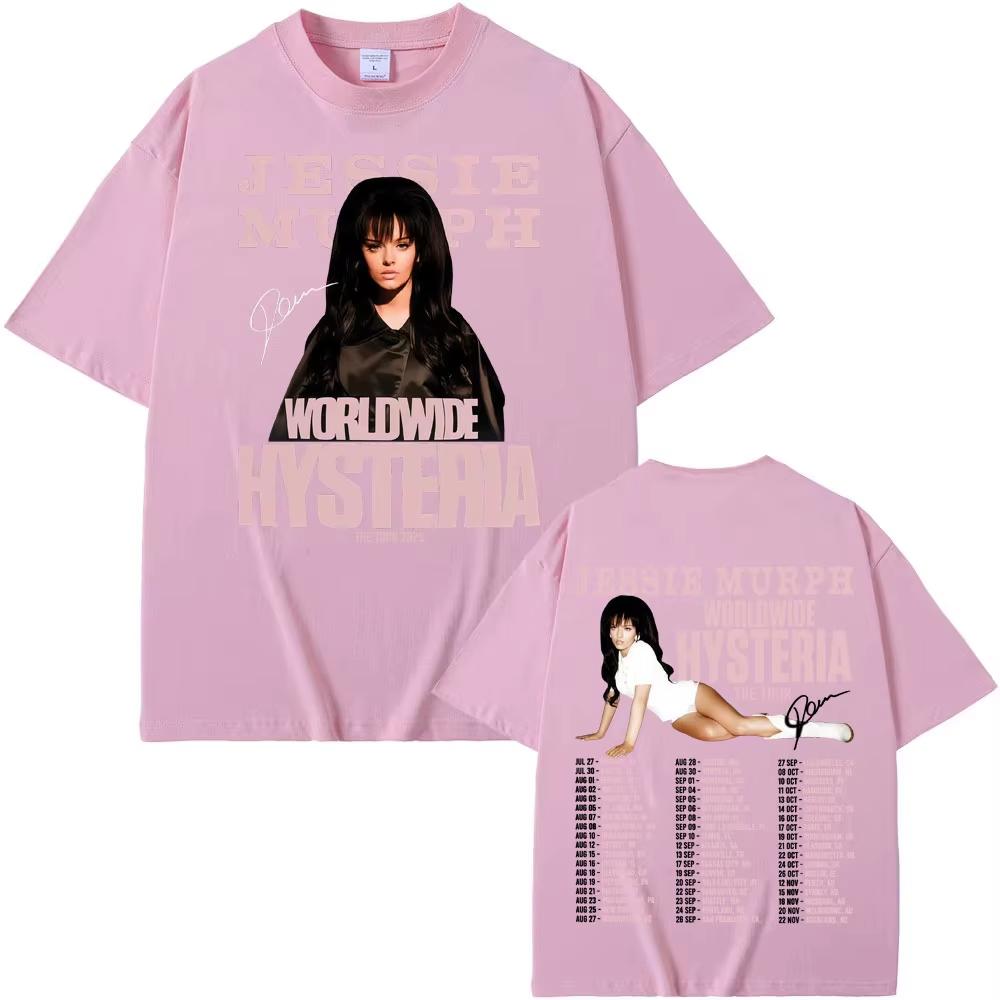 Jessie Murph Worldwide Hysteria Tour T Shirt 2026 Spring summer Fashion Hip Hop Music Sad Girl Concert Men Casual Cotton Top